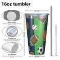 thumbnail image 4 of 16oz Tumblers Green Striped Sports Balls Pattern Stainless Steel Vacuum Insulated Double Wall Travel Tumbler Cups Mug with Lid and Straw,Cleaning Brush for Coffee,Tea, 4 of 4