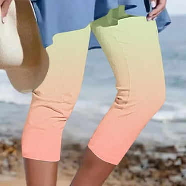 Sakmal Yellow Leggings Women Soft Plus Size Beach High Waisted Yoga Pants Swim Gradient 7/8th Leggings