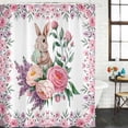 thumbnail image 2 of Easter Bunny Roses Shower Curtain, Waterproof Shower Curtains for Bathroom, Pink Floral Spring Botanical Washable Fabric Bathtub Curtain Set Bath Decor with 12 Hooks Long 72"x84", 2 of 8