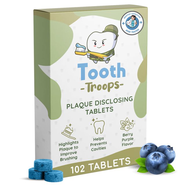 Tabletas reveladoras de placa Tooth Troops, 102 unidades, arándanos