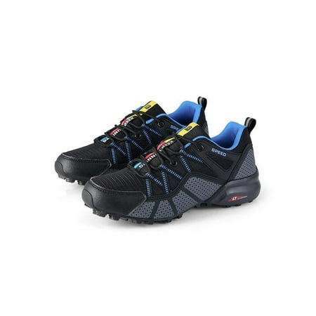 

Ritualay Mens Sneakers Lace Up Outdoor Shoes Breathable Trekking Shoe Anti-Collision Lightweight Athletic Sneaker Hiking Climbing Comfort Trainers Black Blue 9