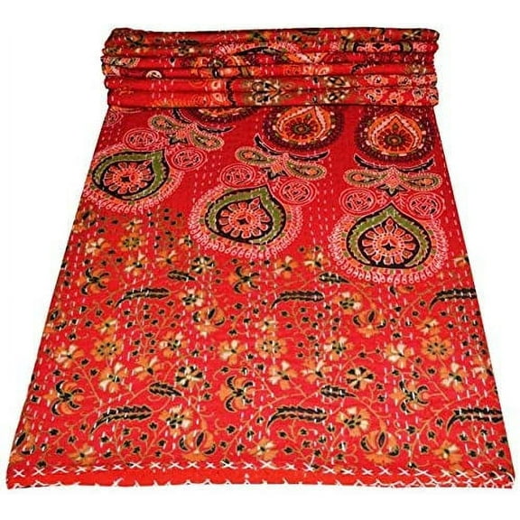 Indian Hand Block Mandala Print Kantha Quilt Queen Kantha Throw Blanket Cotton Bedspread Boho Quilt Vintage Gudari Kantha Quilts