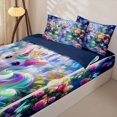 thumbnail image 3 of Metsweet Magical Unicorn Zipper Twin Comforter Sets with Fitted Sheet and 2 Pillowcases, Princess Castle Butterfly Zipper Bedding Set,4-Piece,Navy Blue Reversible, 3 of 6
