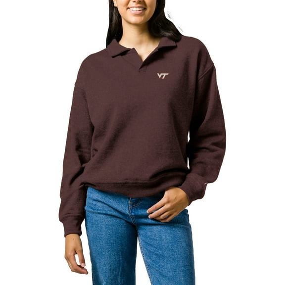 Women's League Collegiate Wear  Heather Maroon Virginia Tech Hokies Victory Springs Tri-Blend Collared Pullover