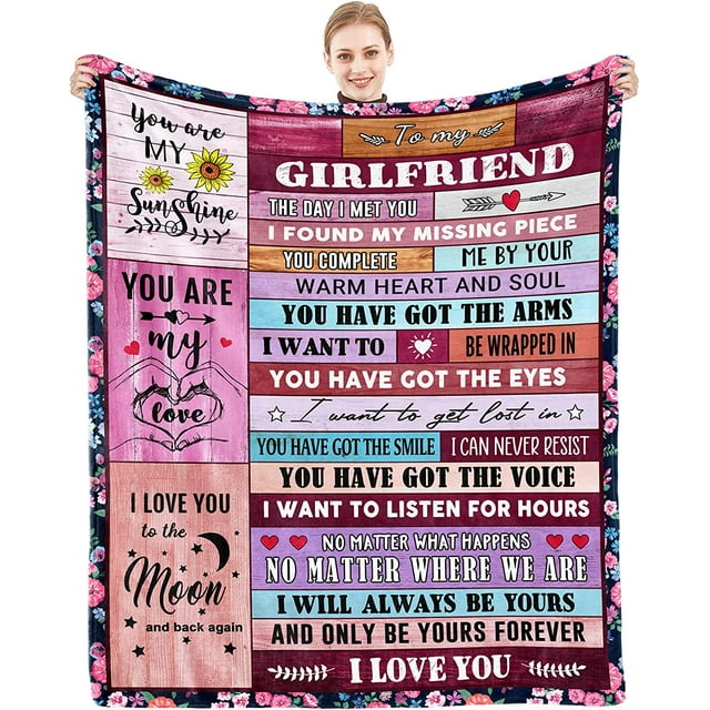 LHSHID to My Girlfriend Blanket Girlfriend Gifts I Love You Blessing Sweet Sayings QuoteThrow Blankets Birthday Gifts for Her Anniversary Present Soft Blankets for Bed Sofa and Couch 50"x60"