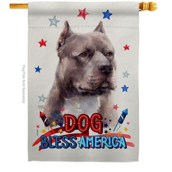 Breeze Decor H120228-BO Patriotic Blue Pitbull Animals Dog 28 x 40 in. Double-Sided Decorative Vertical House Flag for Decoration Banner Garden Yard Gift