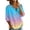 Light Blue, variant on Ombre Gradient V-Neck Henley Tunic for Women - 3/4 Puff Sleeve Button Down Boho Blouse, Lightweight Loose Fit Summer Top Light Blue S