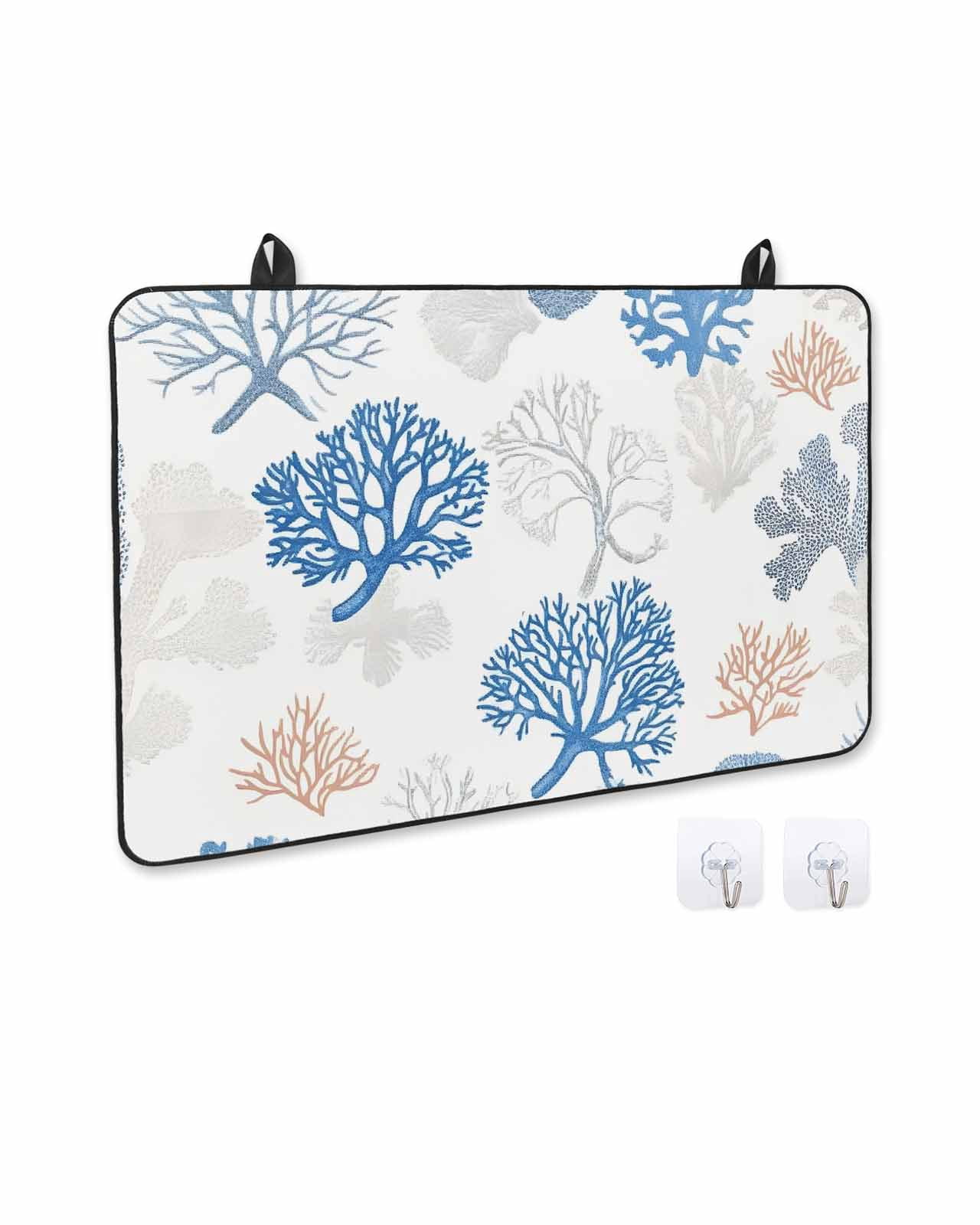 nqOlkjepod Large Induction Cooktop Protector Mat 36"x21", Coastal Blue Coral Stove Top Covers for Electric Stove, Summer Watercolor Ocean Sea Stove Burner Cover Mats, Glass Top Stove Cover