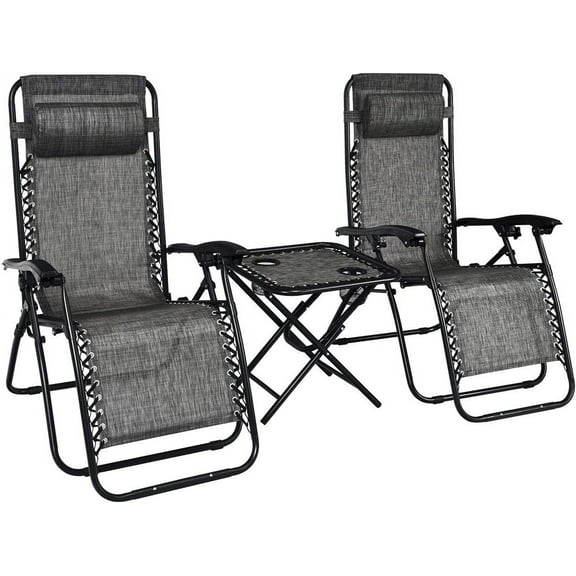 S AFSTAR Zero Gravity Chairs Set of 2, 3 PCS Folding Zero Gravity Lawn Chair Set with Side Table Cup Holders & Adjustable Headrest, Reclining Patio Chairs, Zero Gravity Lounger for Patio Poolside