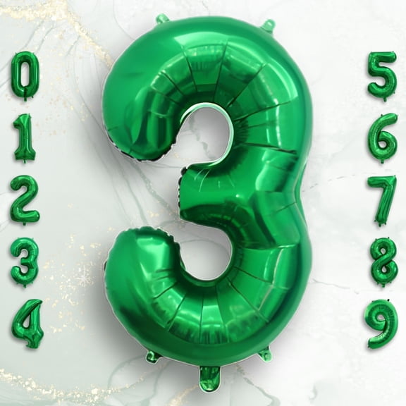 Green Number 3 Foil Balloon 32 inch - Helium or Air Fill Dark Green Metallic Mylar Balloons - Boys & Girls 3rd Birthday Party & Anniversary Decor