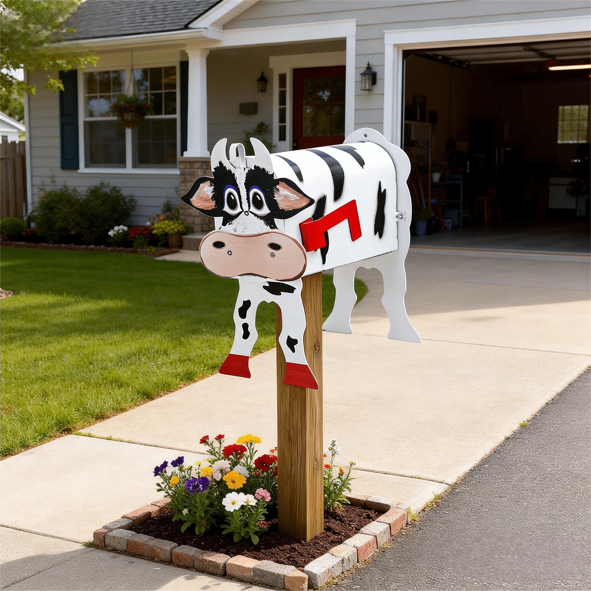Sculptures & Statues Garden Art Unique Cow Mailbox Garden Decoration for Outdoors Playful Animal Figure with Personality