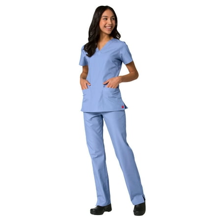 

Maevn Red Panda Women s V-Neck Two Pocket Solid Top &Half Elastic Pant Scrub Set