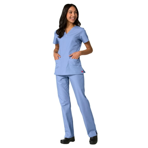 Maevn Red Panda Women's V-Neck Two Pocket Solid Top &Half Elastic Pant Scrub Set