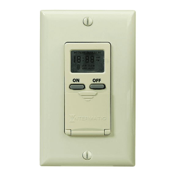 Intermatic 610224 Digital 7-Day Timer 15A 120V Ivory Wall Switch
