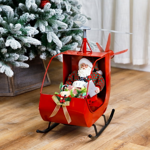 Northlight Lighted and Musical Santa Claus Helicopter Christmas Decoration - 31"