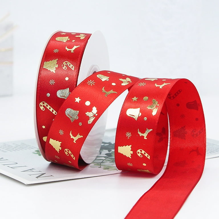 Christmas Ribbons for Crafts Gift Wrapping Metallic Glitter Holiday Fabric Satin  Ribbons 10mm Wide Christmas Decoration 4 Rolls 100 Yards 