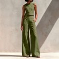 thumbnail image 2 of Szluipve 2 Piece Sets for Women Contrast Stitch 2 Piece Outfits Sleeveless Round Neck Crop Tank Top & High Waist Wide Leg Long Pants Elegant Casual Matching Set with Pockets Army Green XL, 2 of 9