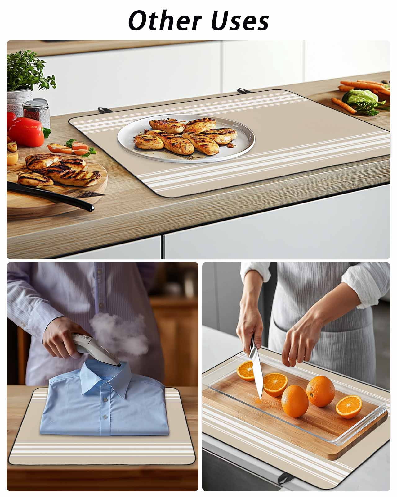 Stove Top Covers for Electric Stove,Beige Striped Glass Stovetop Cover Protector,Farmhouse Luxurious White Stripes Modern Abstract Art Cooktop Protector Oven Mat for Kitchen Countertop 28.5"x20.5"