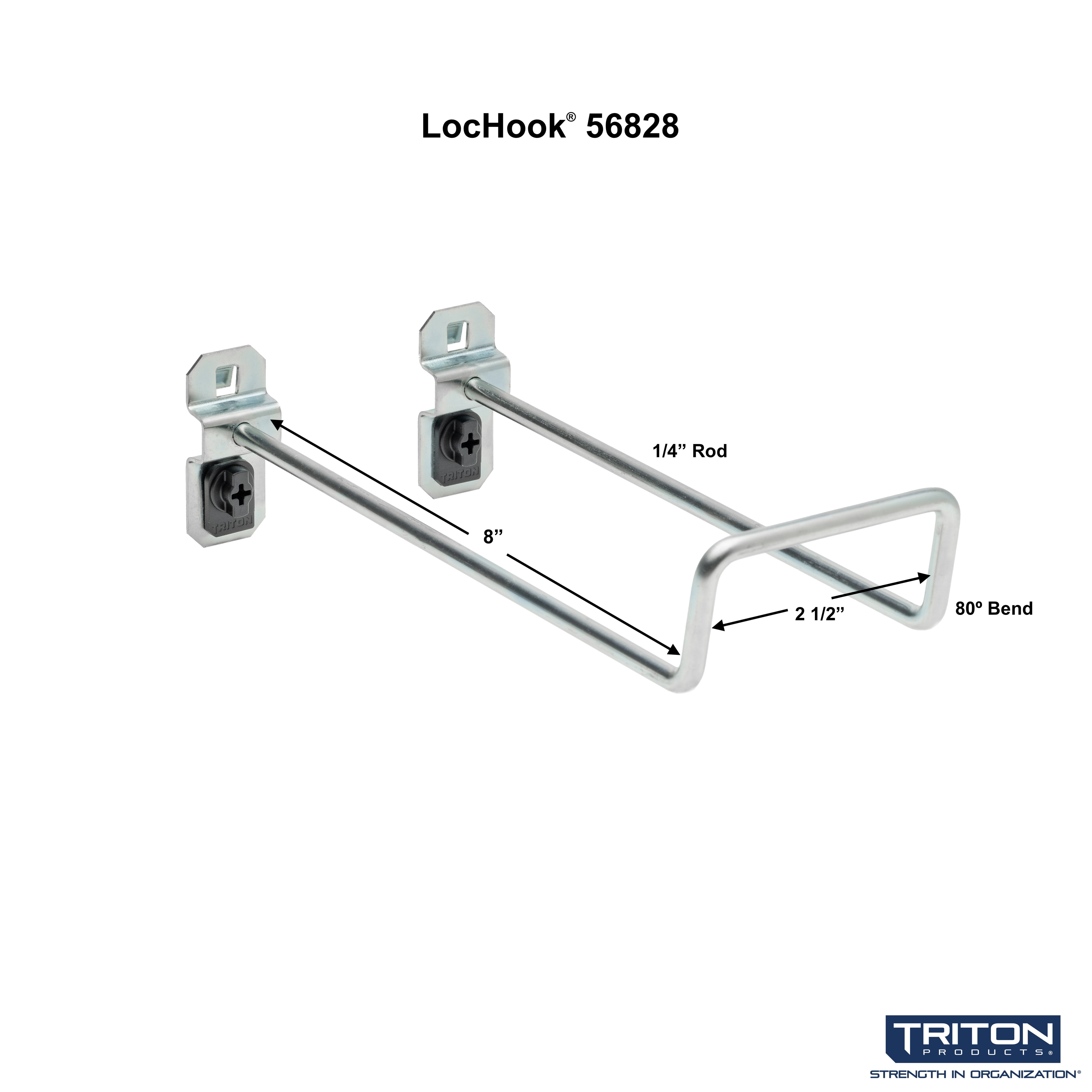 Triton Products® LocHook 8" 30-Degree Bend 2-3/4"ID Zinc Plated Steel Double Closed End Loop Pegboard Hook for LocBoard, 5pk