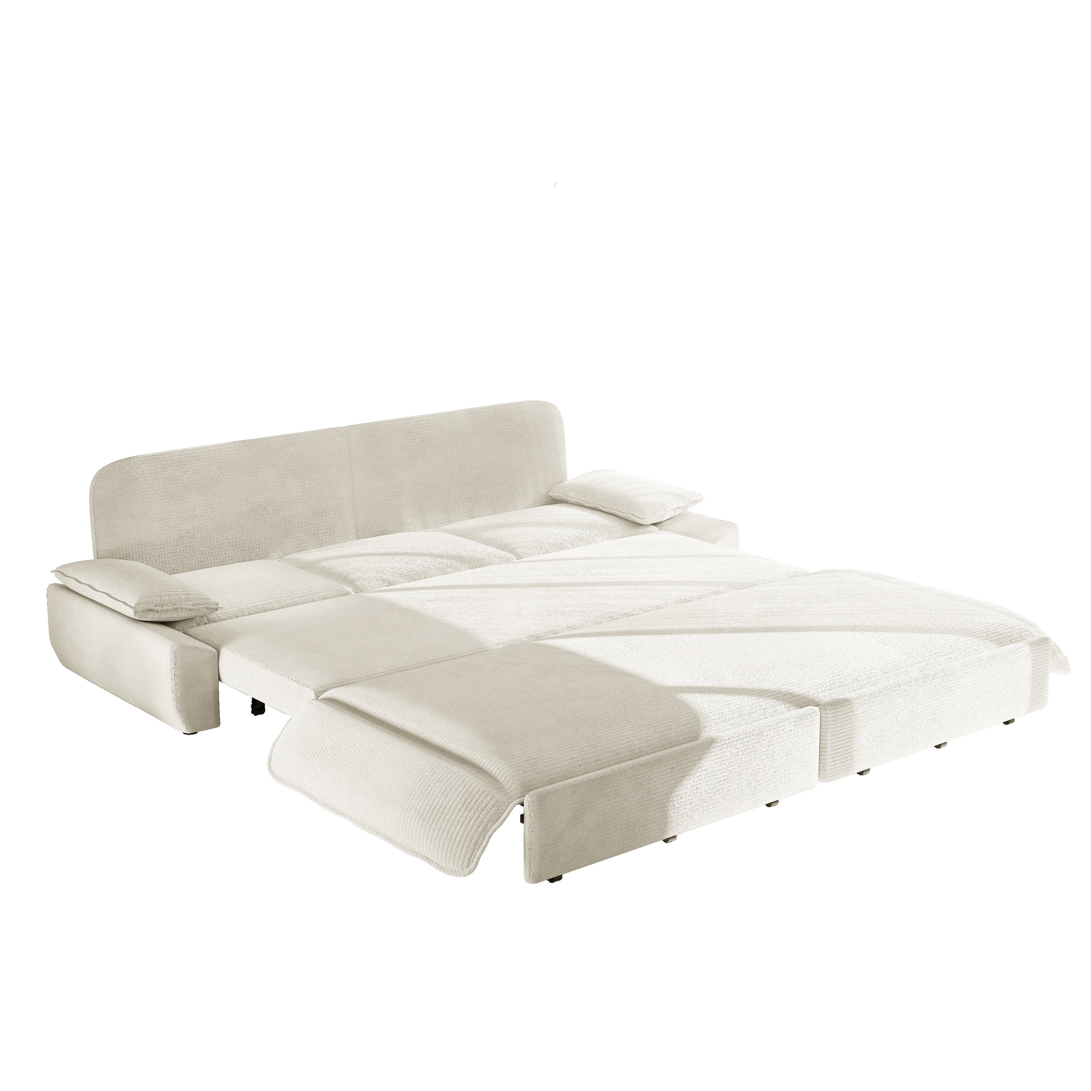 3-in-1 King Size Sleeper Sofa Bed, 94.5" Corduroy Convertible Pull Out Couch with Steel Frame, Modern Folding Lounge Sofa for Living Room, White