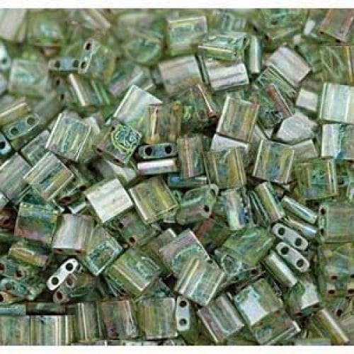 Perles Tila Vert Olive Picasso Tube de 7,2 Grammes par Miyuki Sont une Perle de Rocaille Carrée Plate à 2 Trous 5x5mm 1,9mm d'Épaisseur avec des Trous de 0,8 mm