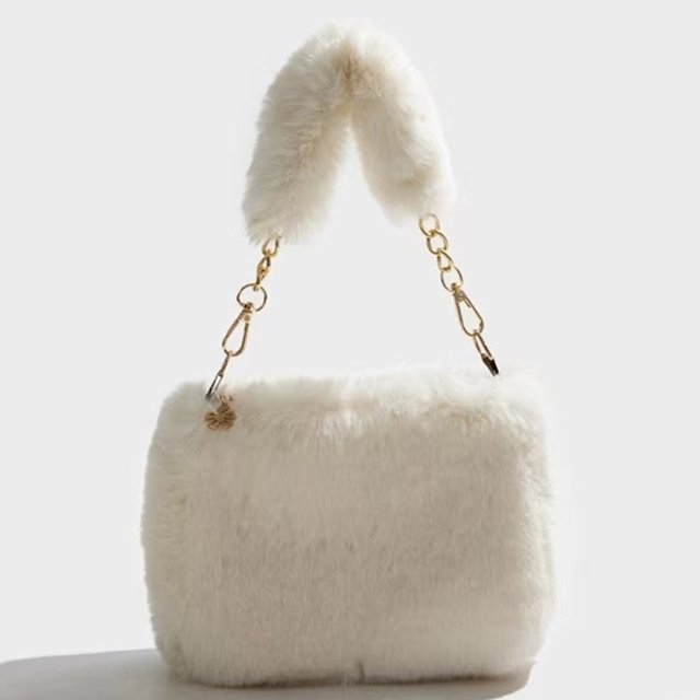 Bolso cuadrado de cadena para mujer bolso de mano de felpa suave bolso bandolera con cremallera bolso para citas diarias