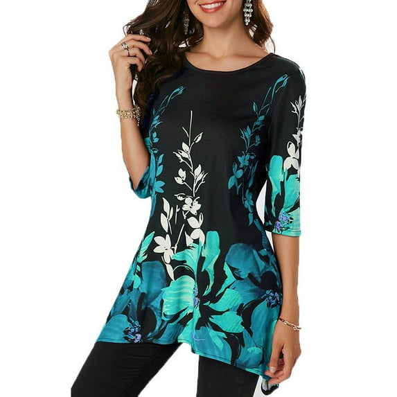 Uhndy Women's Fashion Half Sleeve Floral Printed Women Blouse Casual Top