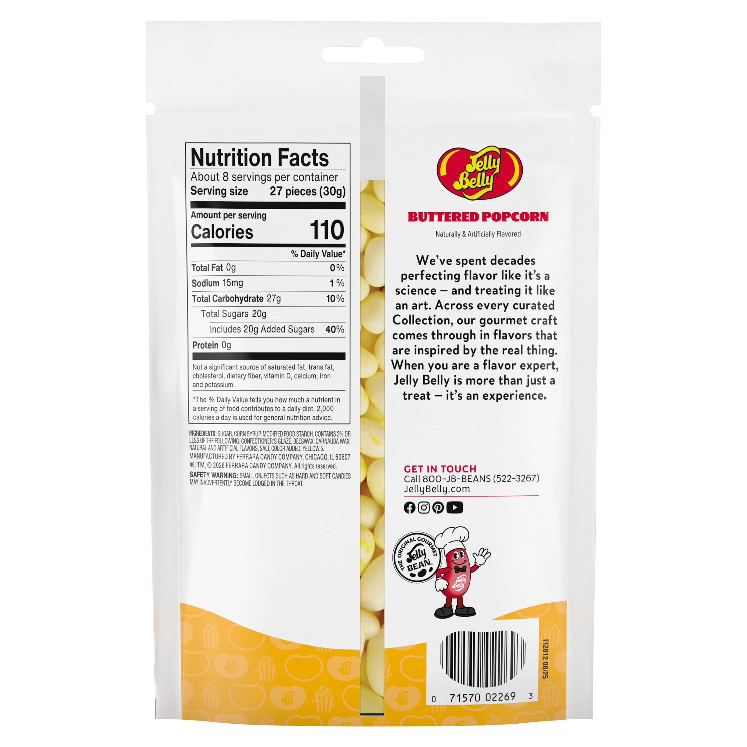 Jelly Belly Buttered Popcorn - 8 oz Pouch Bag, 6-Count Case - Genuine, Official, Straight from the Source