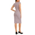 thumbnail image 3 of INSPIRE CHIC Women's Tweed Elegant Dress Crew Neck Cap Sleeve Vintage Bodycon Midi Dresses XS Pink, 3 of 6
