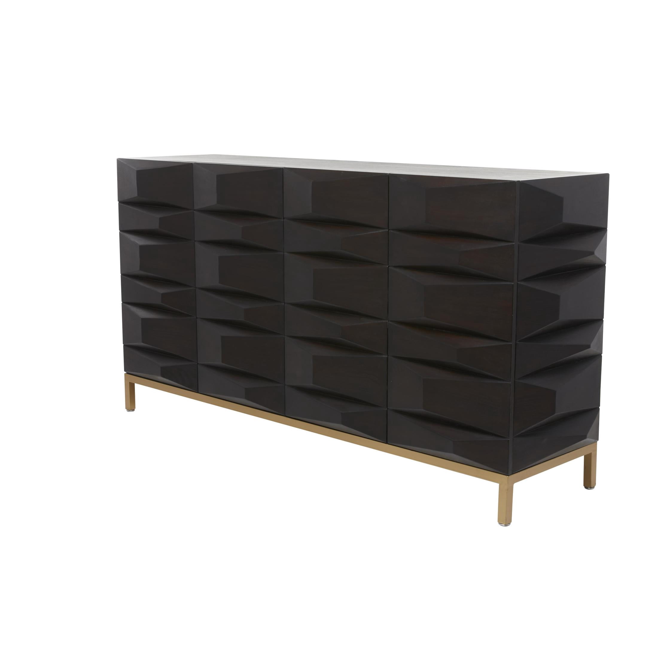 DecMode 63" x 32" Dark Brown Wooden Geometric 4 Door Sideboard, 1-Piece