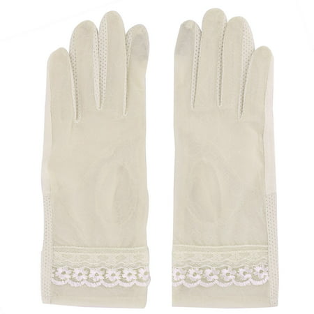 Lady Woman Summer Lace Anti Slip Ride Driving Car Thin Sun Gloves Beige (Best Summer Sailing Gloves)