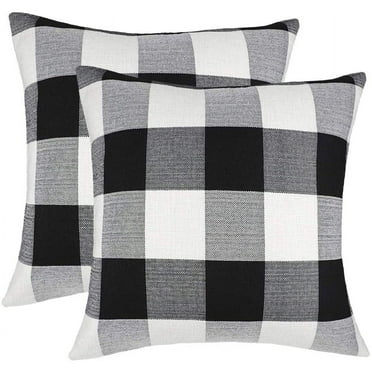 Hongan 2Pcs Farmhouse Buffalo Check Plaid Throw Pillow Covers Cushion Case Polyester Linen for Fall Home Decor Black and White, 18"x18"
