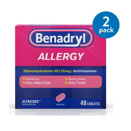 (2 Pack) Benadryl Ultratabs Antihistamine Allergy Medicine Tablets, 48
