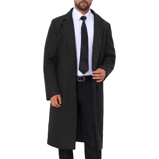 Abrigo de invierno Inspire Chic para hombres, abrigo de trench de solapa muesca de un solo botón, negro - Nuevo