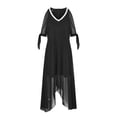 thumbnail image 4 of Black and Friday Deals 2023 Cotonie Women's Solid Color Off Shoulder Dresses Irregular Hem Elbow Sleeve V-Neck Long Skirts 2023 Trendy Casual,Black,XXXL, 4 of 6