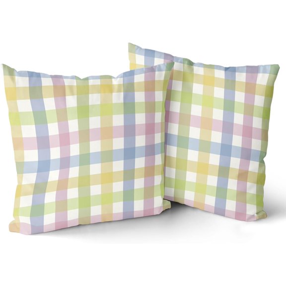Spring Easter Pillow Covers 18×18 Inch Set of 2 Colorful Plaid Pink Green Seasonal Decorative Indoor Throw Pillow Covers Cushion Cover for Home Decor Bedroom Living Room Couch Sofa Bed