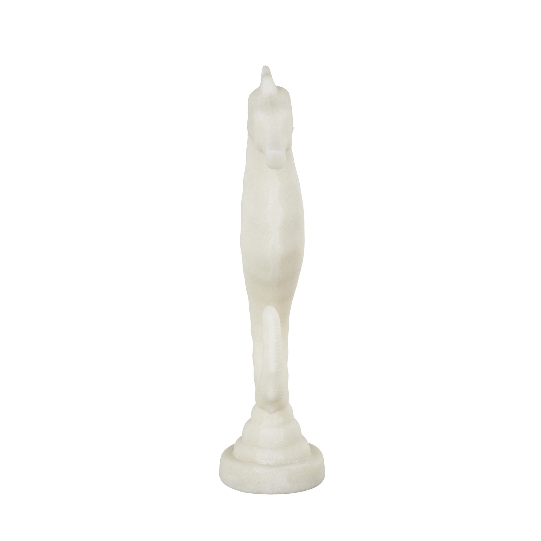 5" x 16" White Polystone Sea Horse Sculpture with Shimmering Details, by DecMode