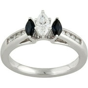 3/8 Marquise and Round Diamond and Sapphire Ring in 10kt White Gold