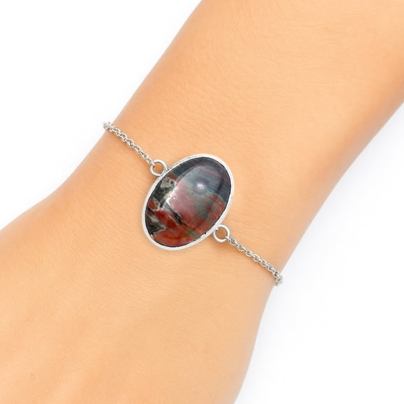 Desiregem Natural Blood Stone - India 925 Sterling Silver Bracelet Adult Women Jewelry SDB3141