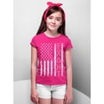 thumbnail image 2 of Breast Cancer Support Pink Ribbon Fight US Flag Youth T-shirt, XS, Cyber Pink, 2 of 5