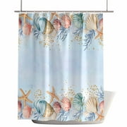 Shower Curtains for Bathroom-66"x72",Summer Coastal Beach Starfish Shell Waterproof Bath Curtain Grommet Shower Curtain Set with Hooks,Marine Life Coral on Blue Washable Bath Accessories