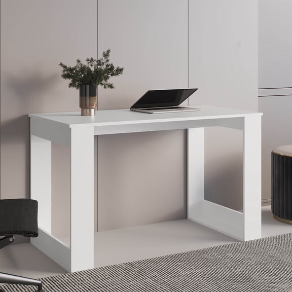 Modern Workstation Writing Desk with Ample Space and Sturdy Legs | Space-Saving Design for Home Office and Learning Setup | White & Smokey Oak Finish | FSC/CPSIA Compliant