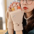 thumbnail image 4 of Guantes de invierno con medio dedo, guantes tejidos con solapa de terciopelo, encantadores guantes bordados de arcoíris, 4 of 5