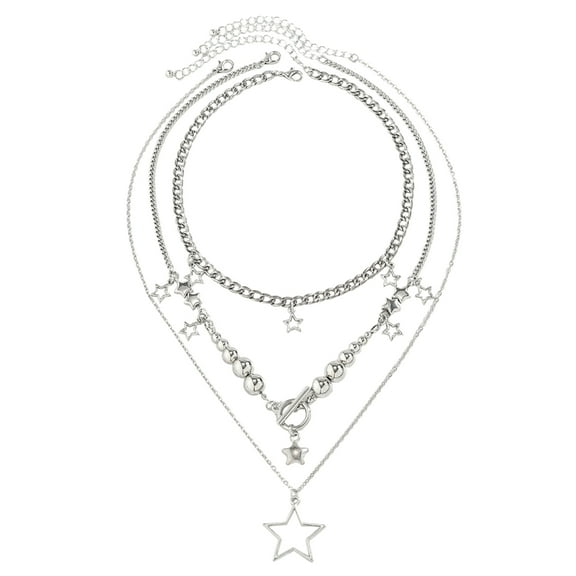 3Pieces Star Fringe Necklace Hip Hop Round Bead Choker Multilayer Clavicle Chain Y2K Jewelry OT Buckle Necklace Party