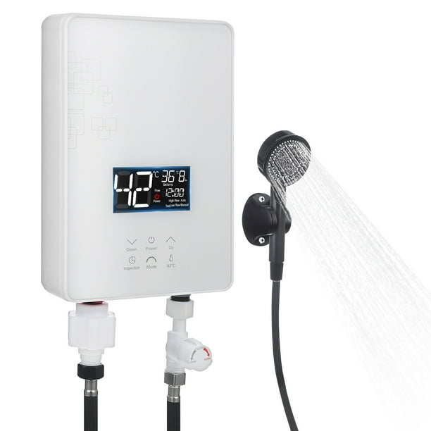 Calentador de agua eléctrico sin tanque: pequeño calentador de agua instantáneo con interruptor de aire y kit de cabezal de ducha para baño o bañera, enchufe estadounidense.