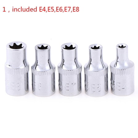 Yammee 5x 1/4 Inch(6.3mm) E-Socket Torx Star Bit Female E Socket Set E4 E5 E6 E7 E8 Star Socket Hand Tools Set Hand Repair Tool