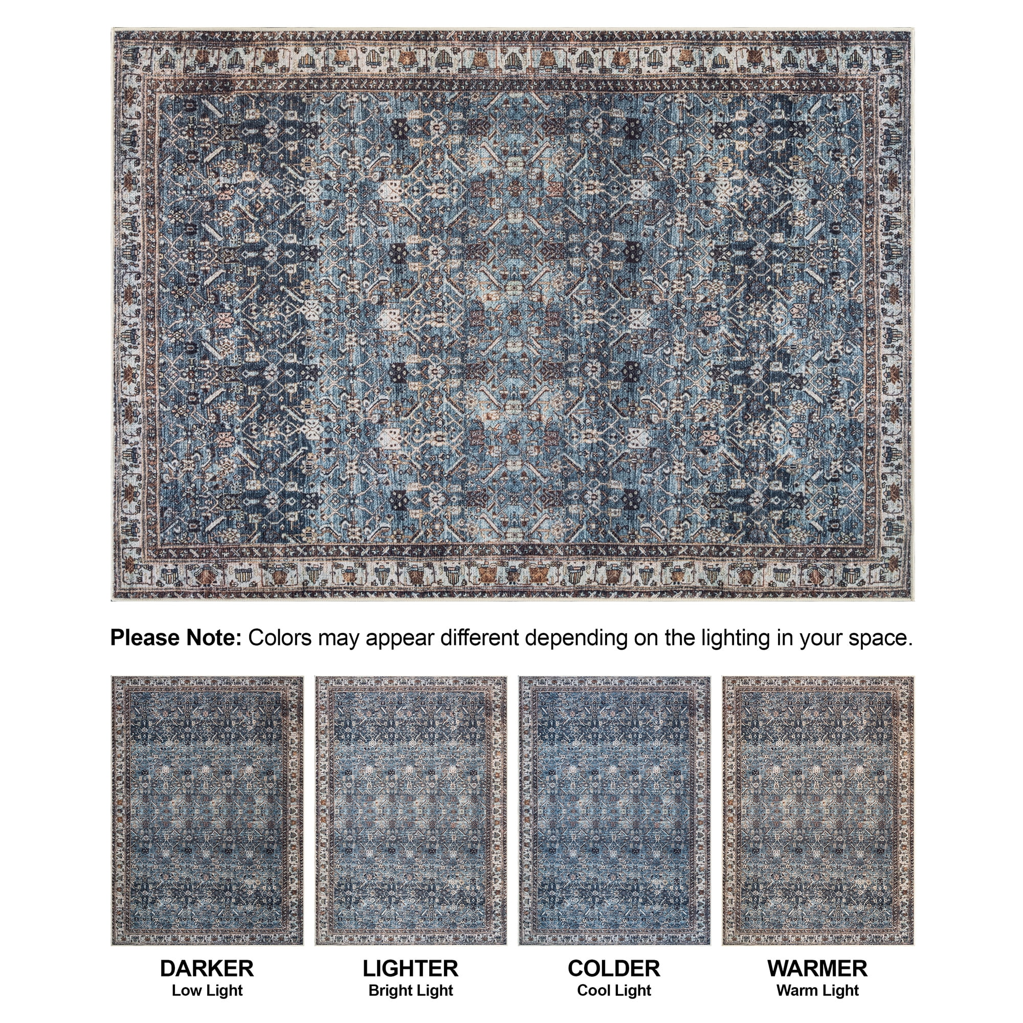 Bloom Rugs Washable Non-Slip 12 ft Runner - Blue / Beige Traditional Oriental Runner for Entryway, Hallway, Bathroom, and Kitchen - Exact size: 2.5' x 12'