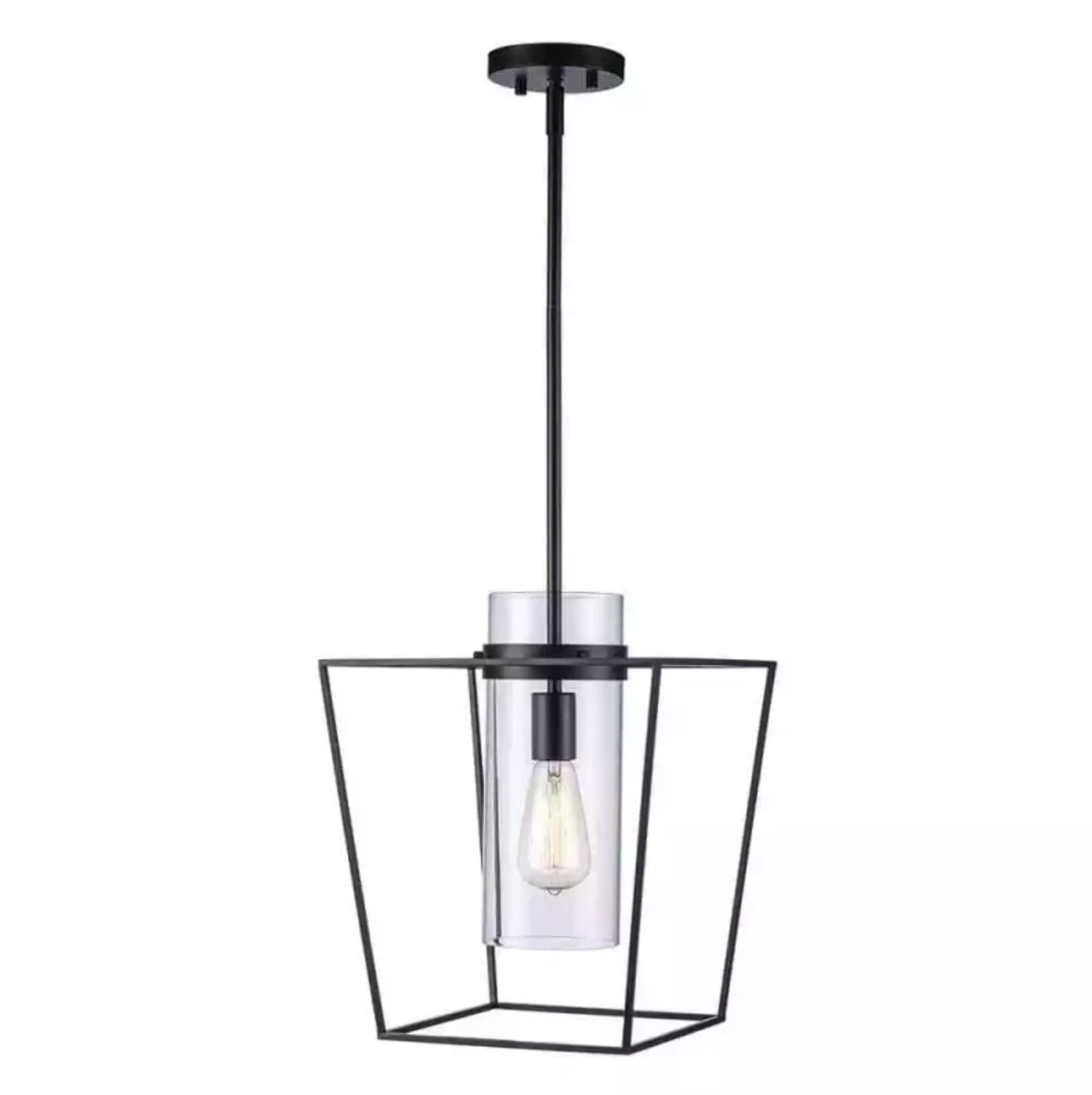 Open Box Monteaux Lighting 12 in. 1-Light Black Pendant Light Fixture w/Clear Glass