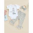 thumbnail image 2 of Bagilaanoe 3Pcs Newborn Baby Girl Easter Outfits Letter Print Short Sleeve Romper Tops + Flare Trousers + Headband 6M 12M 18M 24M Infant Long Pants Set, 2 of 8