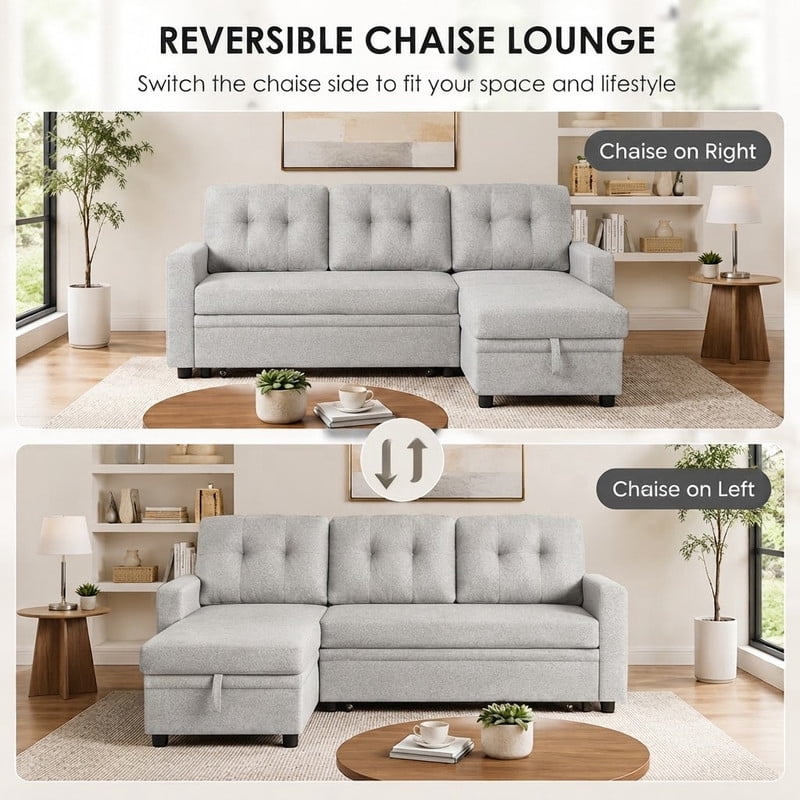82" L-Shaped Convertible Sleeper Sectional Sofa with Pull-Out Bed, Storage Chaise, Removable Back Cushions, Modular Corner Couch for Living Room, Apartment, Home Office